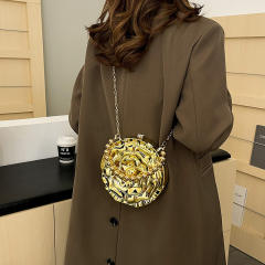 Personality gold silver color acrylic flower shape box bag crossbody bag