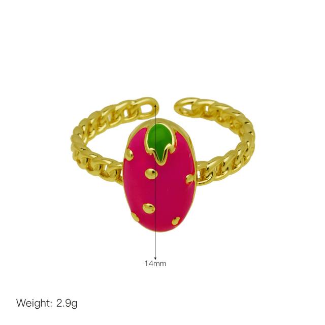 Spring summer color enamel fruit holiday rings real gold plated rings