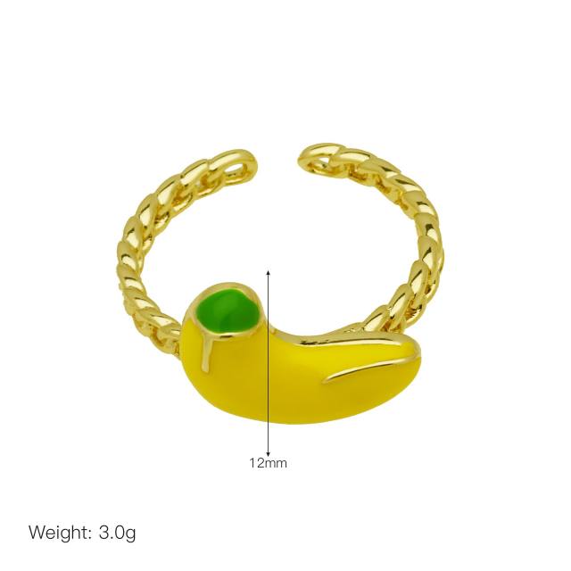 Spring summer color enamel fruit holiday rings real gold plated rings