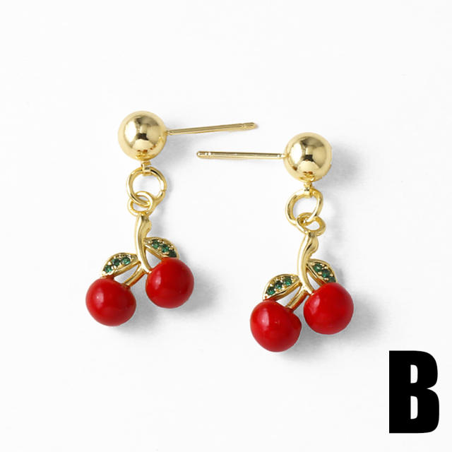 Color enamel cherry gold plated earrings