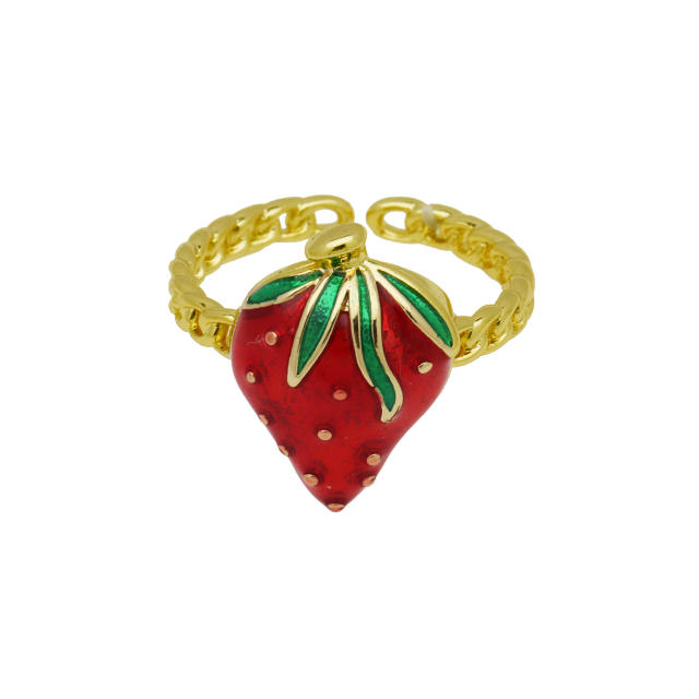 Spring summer enamel strawberry cherry gold plated copper rings