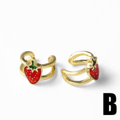 18KG enamel fruit strawberry cherry gold plated copper ear cuff
