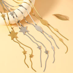 Boho star leaf design stainless steel necklace long necklace sweater chain