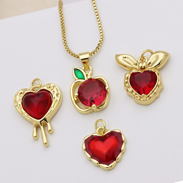 New Fashion High Sense zircon Heart-shaped Love Apple Cherry Copper Plated 18k Pendant DIY jewelry accessory