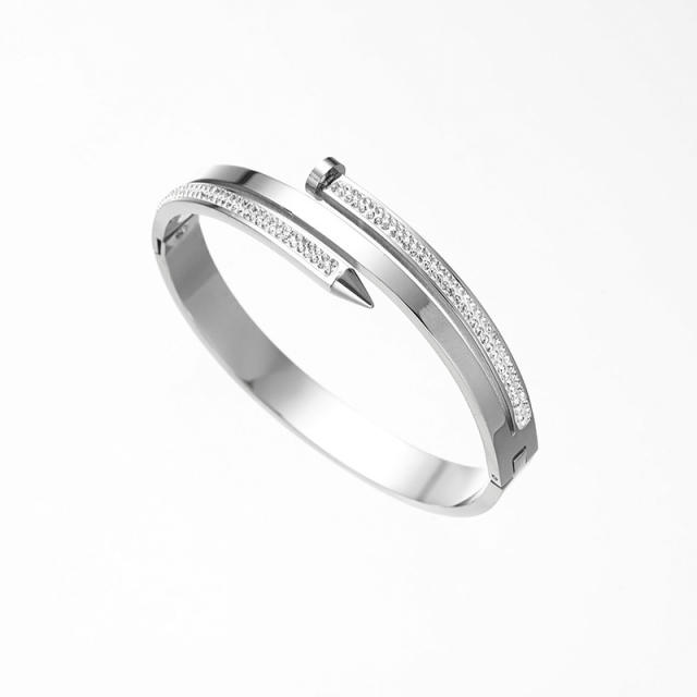 18KG classic diamond nail design stainless steel bangle