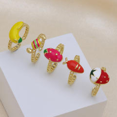Spring summer color enamel fruit holiday rings real gold plated rings