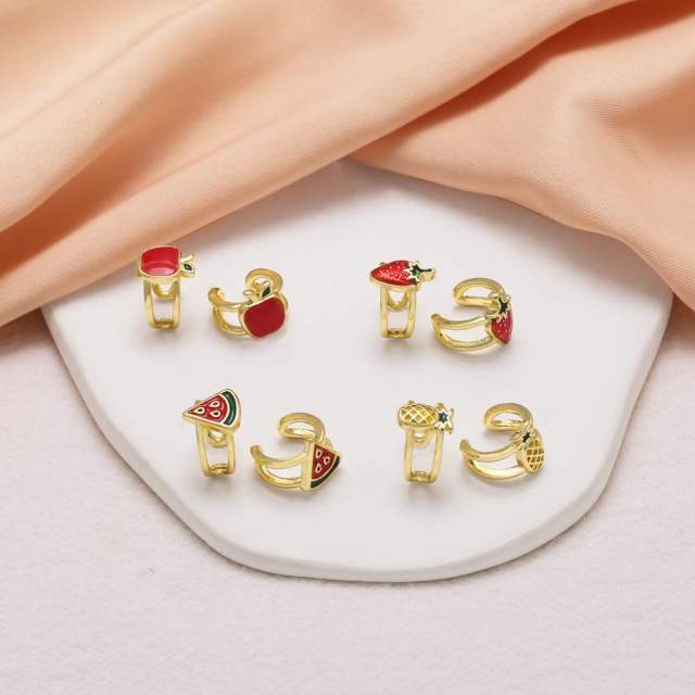 18KG enamel fruit strawberry cherry gold plated copper ear cuff