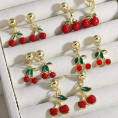 Color enamel cherry gold plated earrings