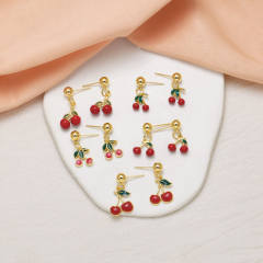 Color enamel cherry gold plated earrings