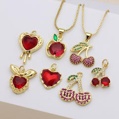 New Fashion High Sense zircon Heart-shaped Love Apple Cherry Copper Plated 18k Pendant DIY jewelry accessory