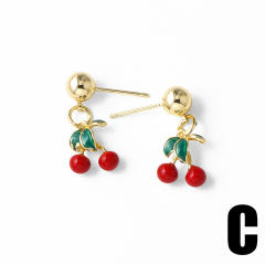 Color enamel cherry gold plated earrings