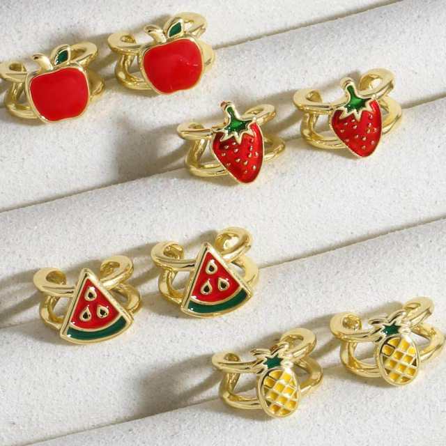 18KG enamel fruit strawberry cherry gold plated copper ear cuff
