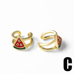 18KG enamel fruit strawberry cherry gold plated copper ear cuff