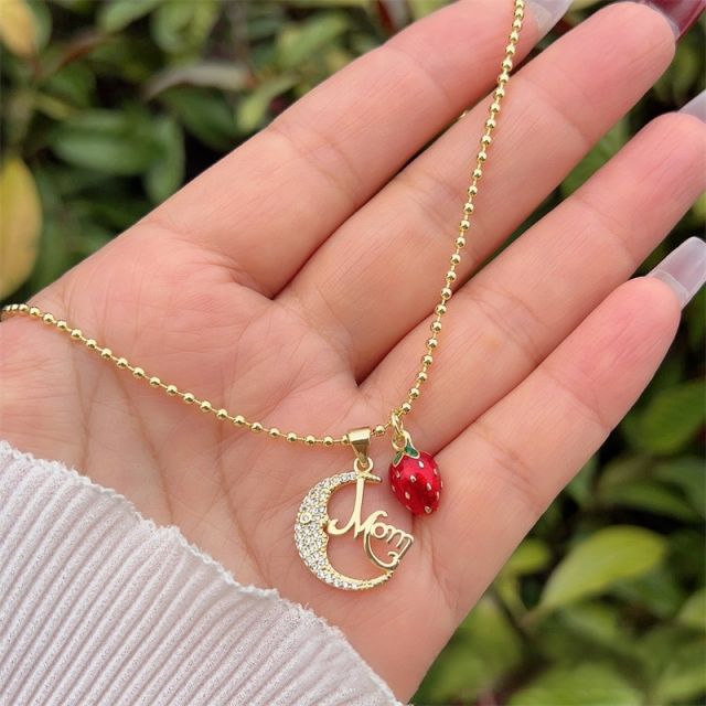 Multi-style MAMA Copper Plated 18K Gold Full Diamond Cherry Flower necklace mother's day necklace