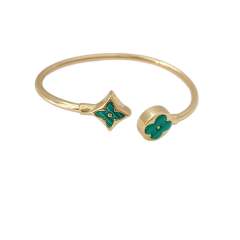 Classic colorful clover gold plated copper cuff bangle for women