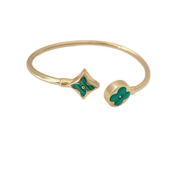 Classic colorful clover gold plated copper cuff bangle for women