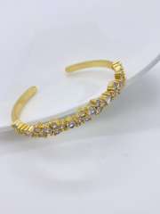 Irregular colorful cubic zircon gold plated copper cuff bangle