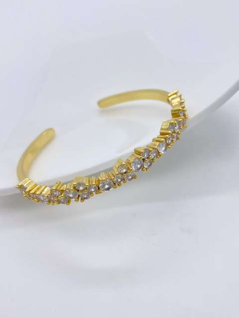 Irregular colorful cubic zircon gold plated copper cuff bangle