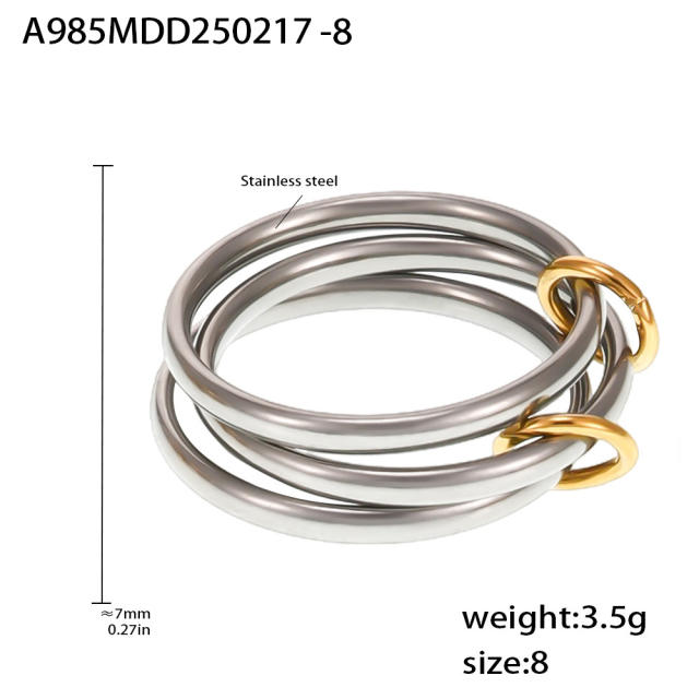 five-ring color matching zircon ring stainless steel rings