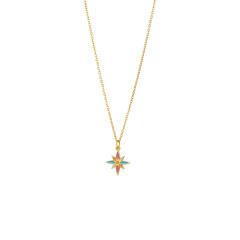Spring summer candy color enamel flower star pendant stainless steel necklace
