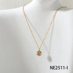 Spring summer candy color enamel flower star pendant stainless steel necklace