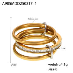 five-ring color matching zircon ring stainless steel rings