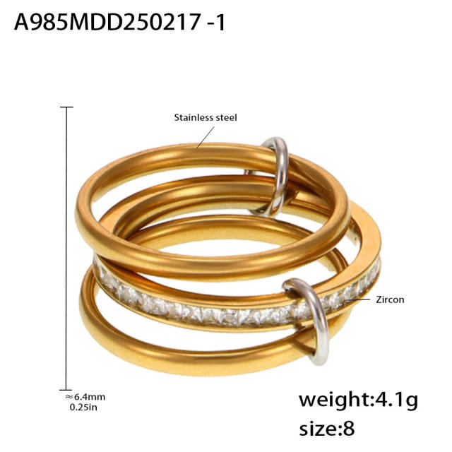 five-ring color matching zircon ring stainless steel rings