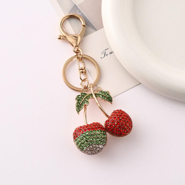 Creative full diamond sweet cherry alloy keychain