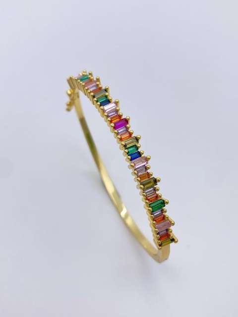 18KG rainbow cubic zircon gold plated copper women bangle