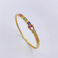 18KG rainbow cz setting women gold plated copper bangle