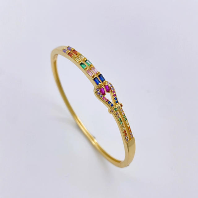 18KG rainbow cz setting women gold plated copper bangle