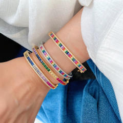 Delicate rainbow cz setting gold plated copper bangle