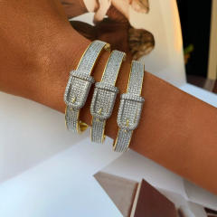 Hiphop full diamond mix color gold plated copper bangle rings set