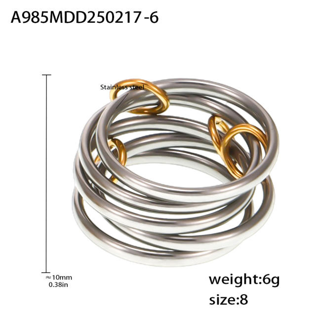 five-ring color matching zircon ring stainless steel rings