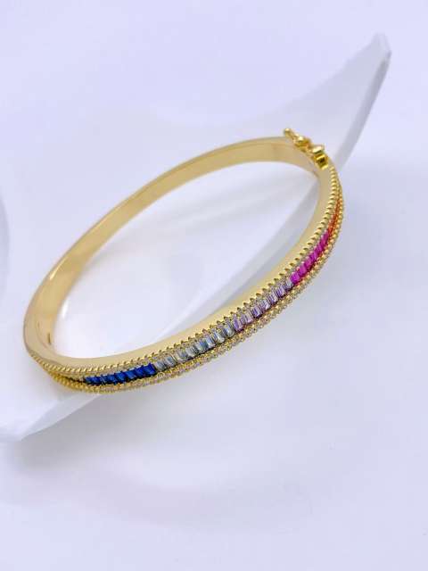 Delicate rainbow cz setting gold plated copper bangle