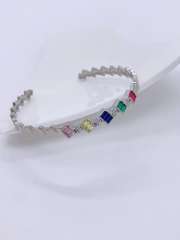 Irregular colorful cubic zircon gold plated copper cuff bangle