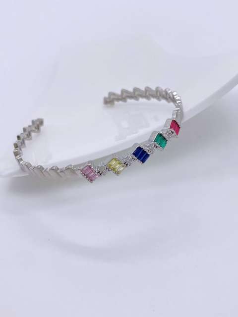 Irregular colorful cubic zircon gold plated copper cuff bangle