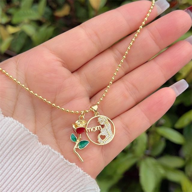 Multi-style MAMA Copper Plated 18K Gold Full Diamond Zirconium Cherry mother's day necklace