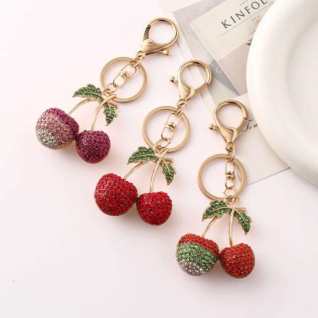 Creative full diamond sweet cherry alloy keychain