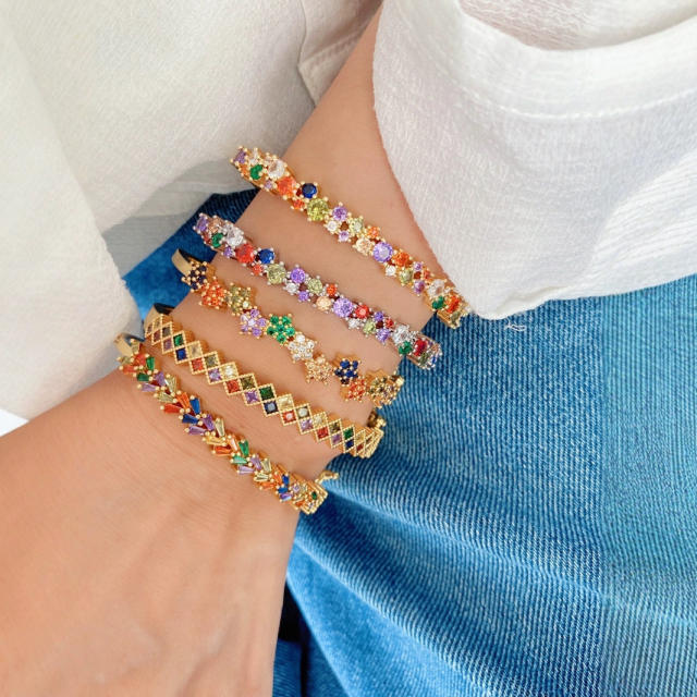 Delicate rainbow cz gold plated copper bangle