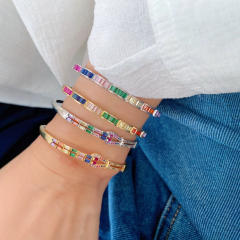 18KG rainbow cz setting women gold plated copper bangle