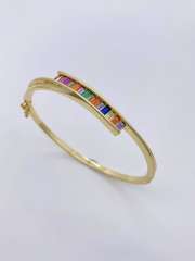 Irregular shape rainbow cubic zircon gold plated copper bangle