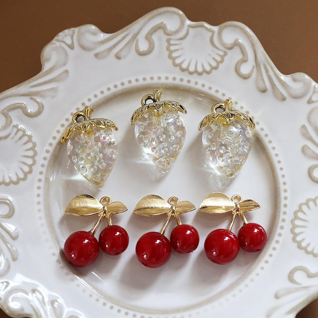 Cute White Translucent Strawberry Red Cherry Fruit Pendant diy Handmade Jewelry 1pcs price