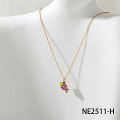 Spring summer candy color enamel flower star pendant stainless steel necklace
