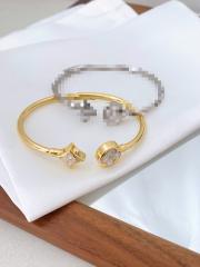 Classic colorful clover gold plated copper cuff bangle for women