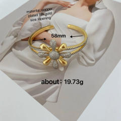 Chunky mix color diamond daisy flower gold plated copper necklace bangle set