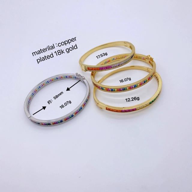 Delicate rainbow cz setting gold plated copper bangle