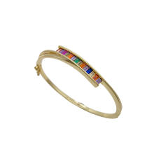 Irregular shape rainbow cubic zircon gold plated copper bangle