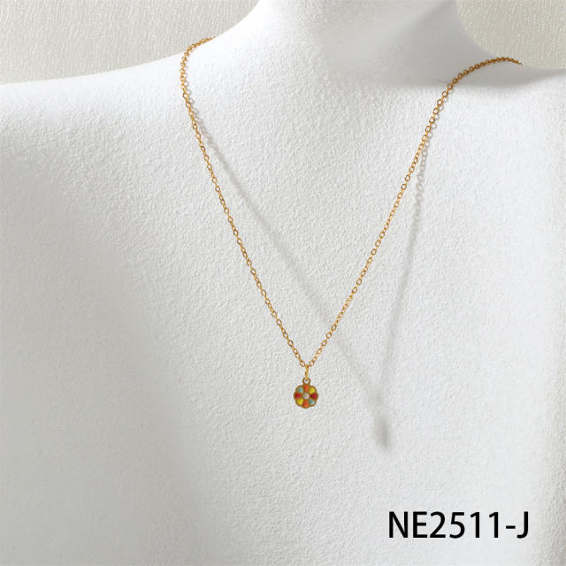 Spring summer candy color enamel flower star pendant stainless steel necklace