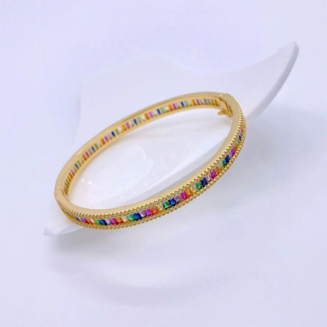 Delicate rainbow cz setting gold plated copper bangle